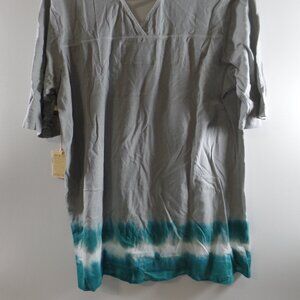 Aventura Top/T-Shirt XL Organic Cotton Gray/Teal Tie-Died Strip-NWT